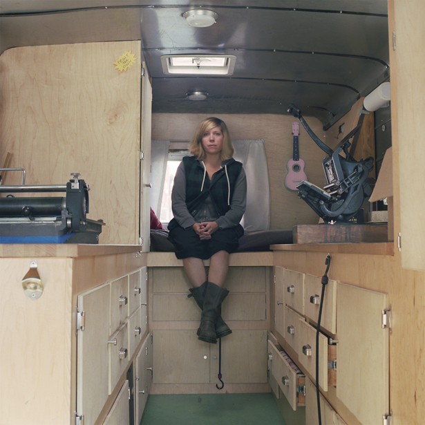 Kyle Durrie inside her Moveable Type Truck