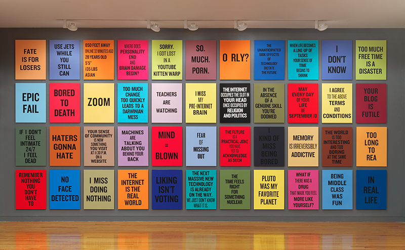 Douglas Coupland, installation view of Slogans for the 21st Century 2011-14 in Douglas Coupland's everywhere is anywhere is everything, Vancouver Art Gallery 2014. Photo by Rachel Topham